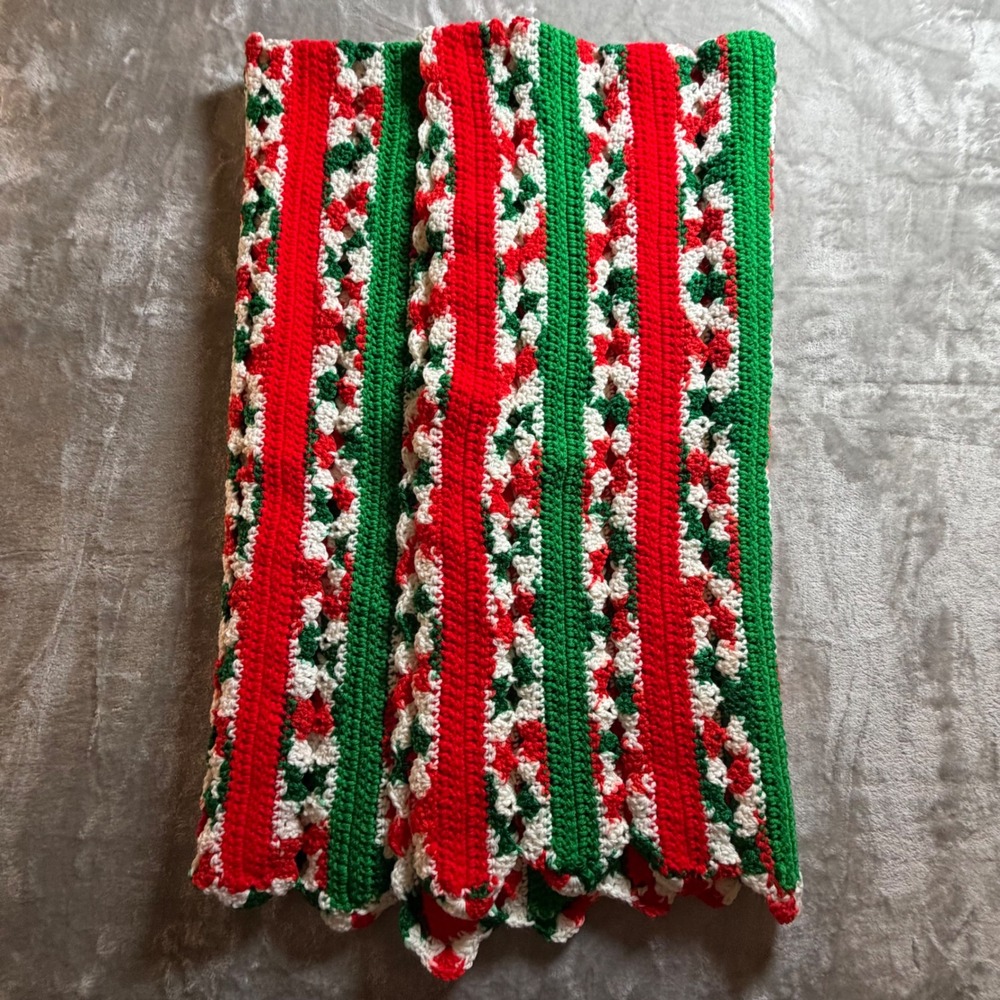 Handmade Crochet Christmas Afghan Cottagecore Grandmacore Throw